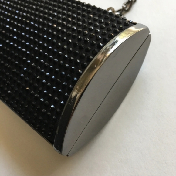 Express Clutch Purse Party Studded Embellished Black Silver Chain Strap Evening - Picture 4 of 9